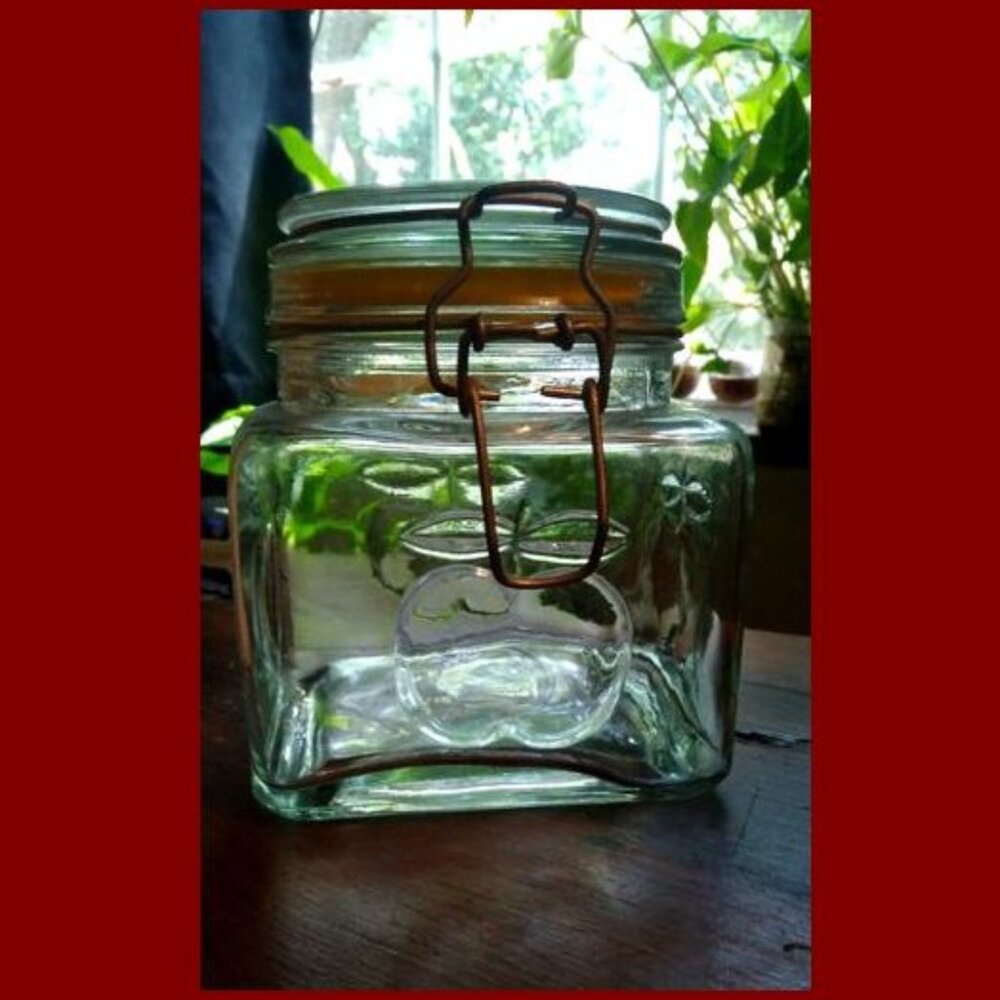 26 oz Vintage Apple Embossed Palladium Glass Airtight Canister with Locking Lid